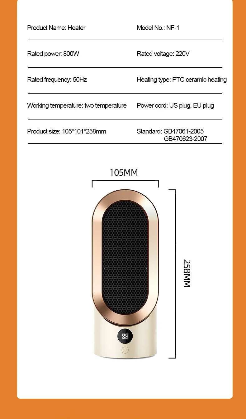 Portable Mini Electric Heater – PTC Ceramic Fan Heater