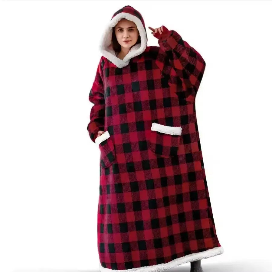 180cm Super Long Flannel Blanket Pyjamas with Sleeves Winter Hoodies Sweatshirt Women Men Pullover Fleece Giant Oversized Outd