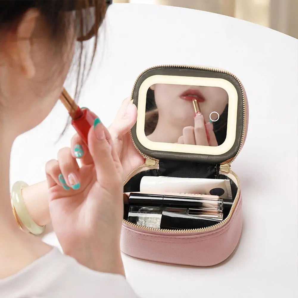 LED Travel Makeup Bag – Rechargeable Cosmetic Mirror with 3 Light Modes