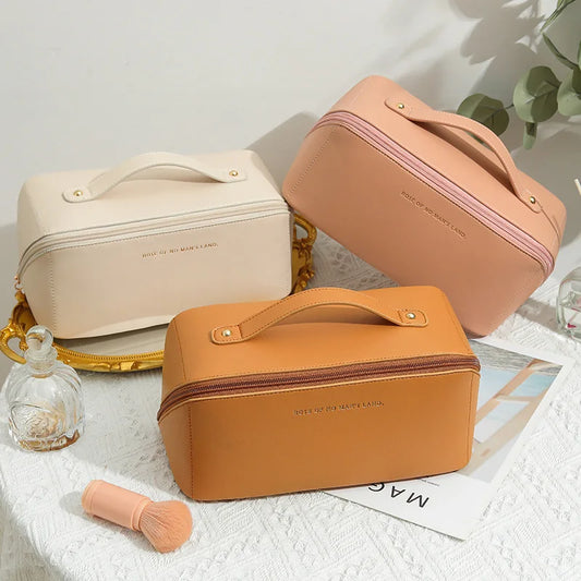 Travel Makeup Bag – Large Capacity Waterproof PU Leather Cosmetic Organizer