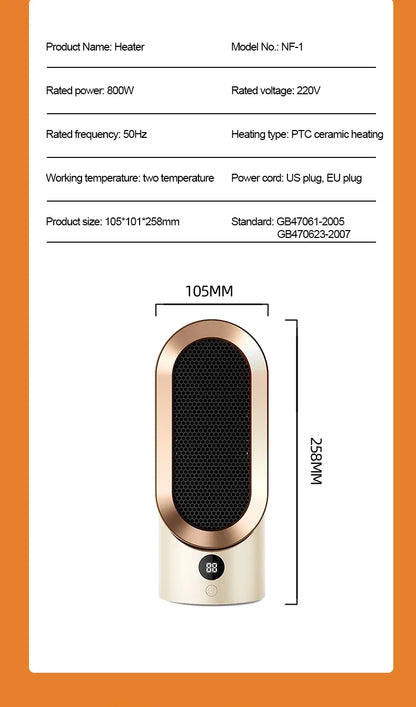 Portable Mini Electric Heater – PTC Ceramic Fan Heater