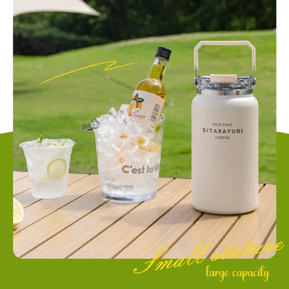 Stainless Steel Thermal Bottle – Insulated Travel Tumbler with Handle & Straw