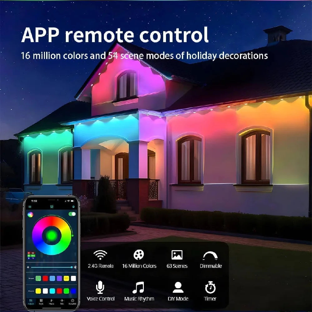 LED Smart Outdoor String Lights – RGBIC, App Control, Music Sync, IP67 Waterproof