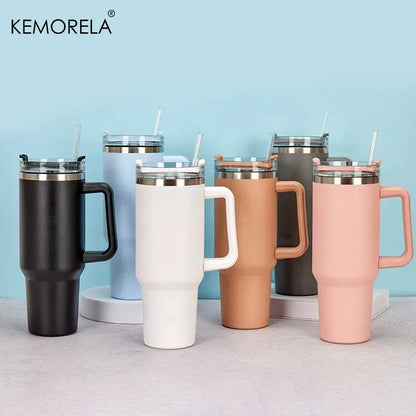 Stainless Steel Insulated Bottle – Hot & Cold Travel Mug with Handle & Straw