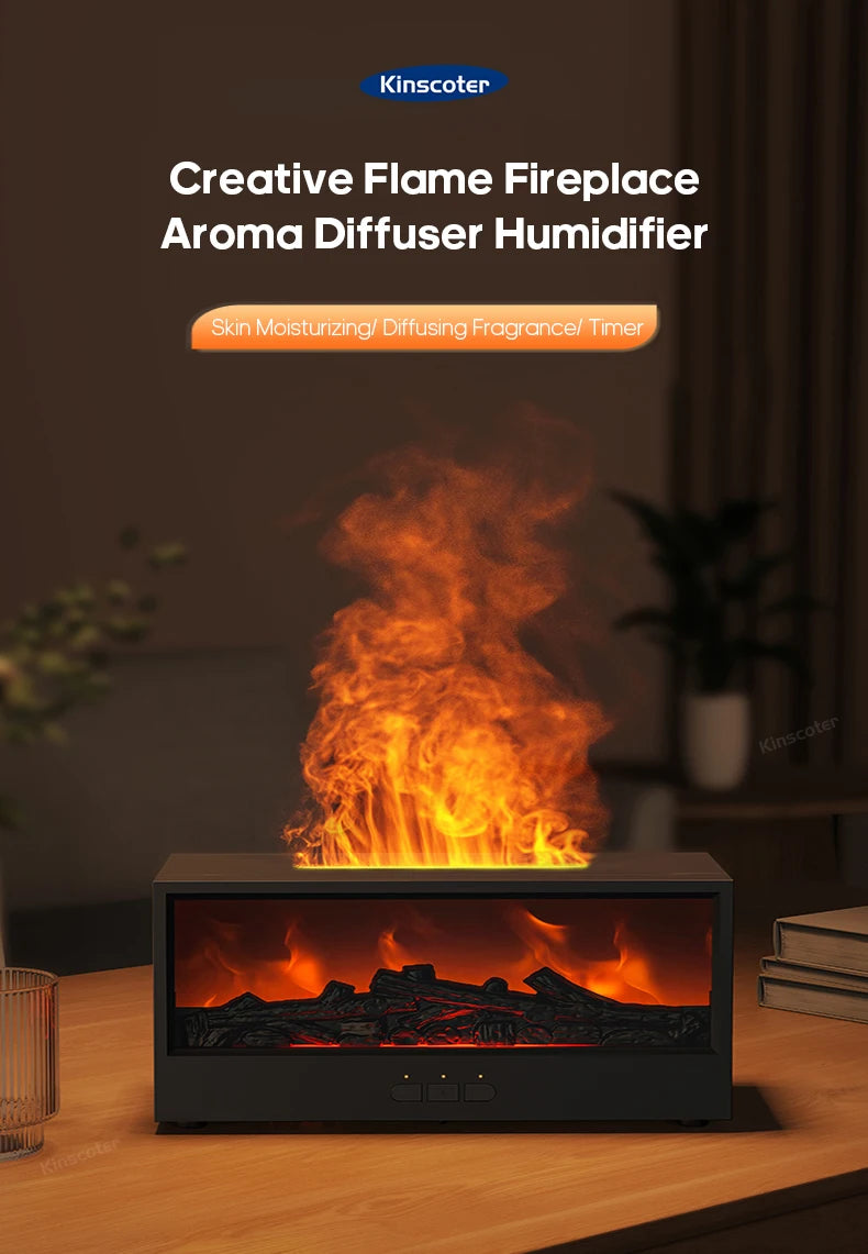 Fireplace Air Humidifier & Aroma Diffuser – with LED Flame Effect & Remote Control