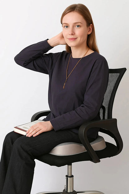 1pc Memory Foam Seat Cushion - 3D Ergonomic Support| Light Green & Grey, Washable Polyester, Car/Office Essentials Home Decor