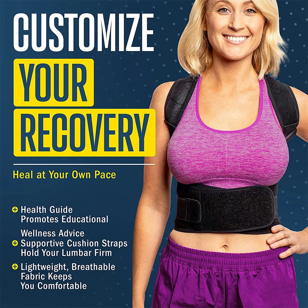 Back Support Belt Posture Corrector Adjustable Brace Protect Lumbar Spine Comfortable Design Pain Relief for Upper & Lower Waist