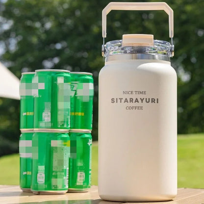 Stainless Steel Thermal Bottle – Insulated Travel Tumbler with Handle & Straw