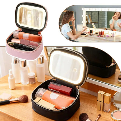 LED Travel Makeup Bag – Rechargeable Cosmetic Mirror with 3 Light Modes