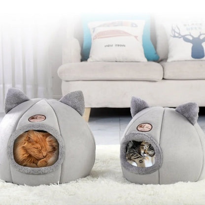 Winter Cat Bed – Cozy Cat Cave with Removable Cushion
