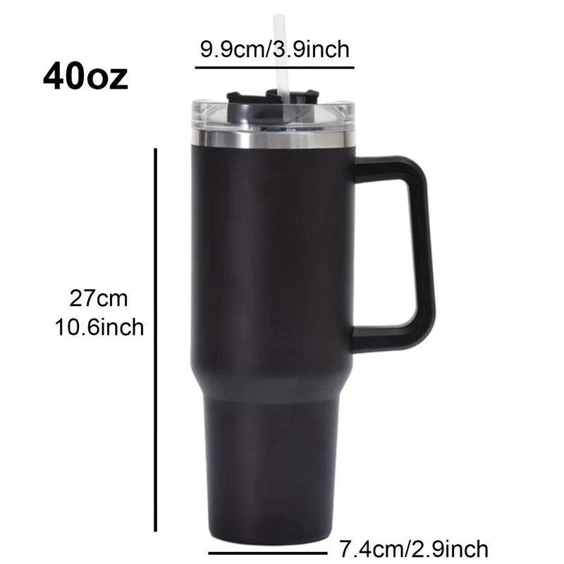 Stainless Steel Insulated Bottle – Hot & Cold Travel Mug with Handle & Straw