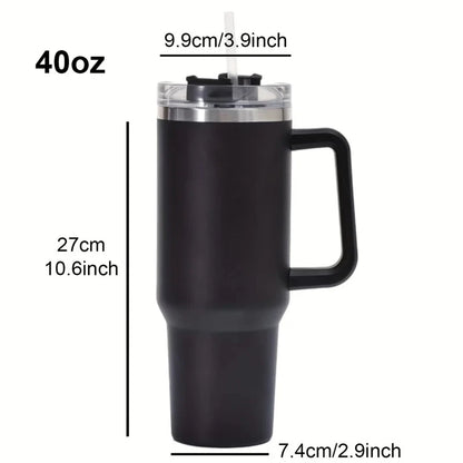 Stainless Steel Insulated Bottle – Hot & Cold Travel Mug with Handle & Straw