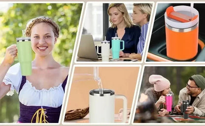 Stainless Steel Insulated Bottle – Hot & Cold Travel Mug with Handle & Straw