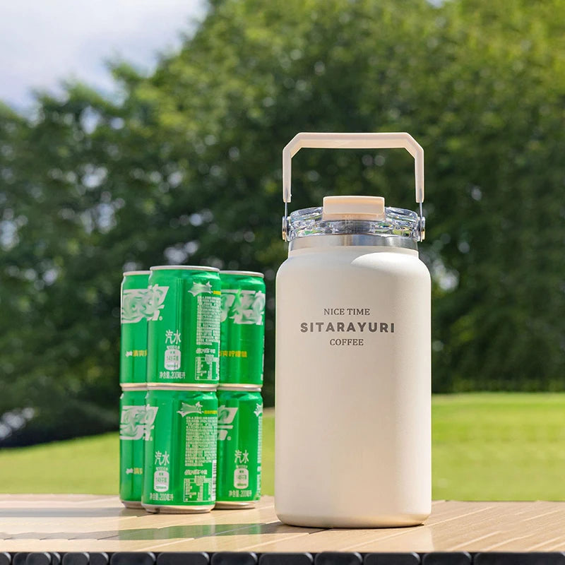 Stainless Steel Thermal Bottle – Insulated Travel Tumbler with Handle & Straw