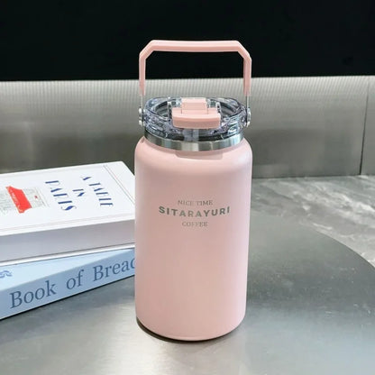 Stainless Steel Thermal Bottle – Insulated Travel Tumbler with Handle & Straw