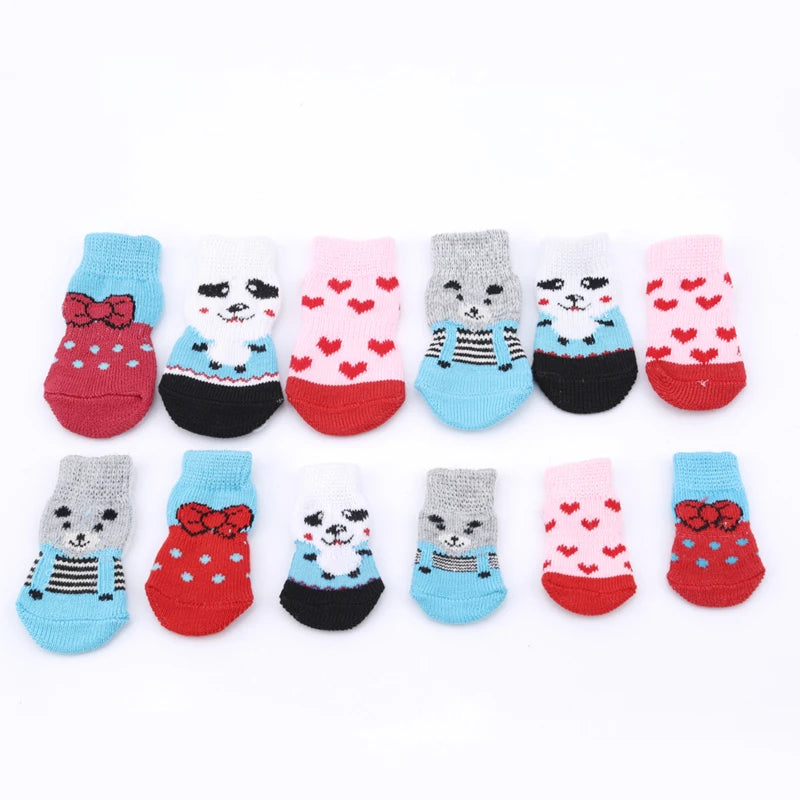 Cute Anti-Slip Dog Socks – 4pcs