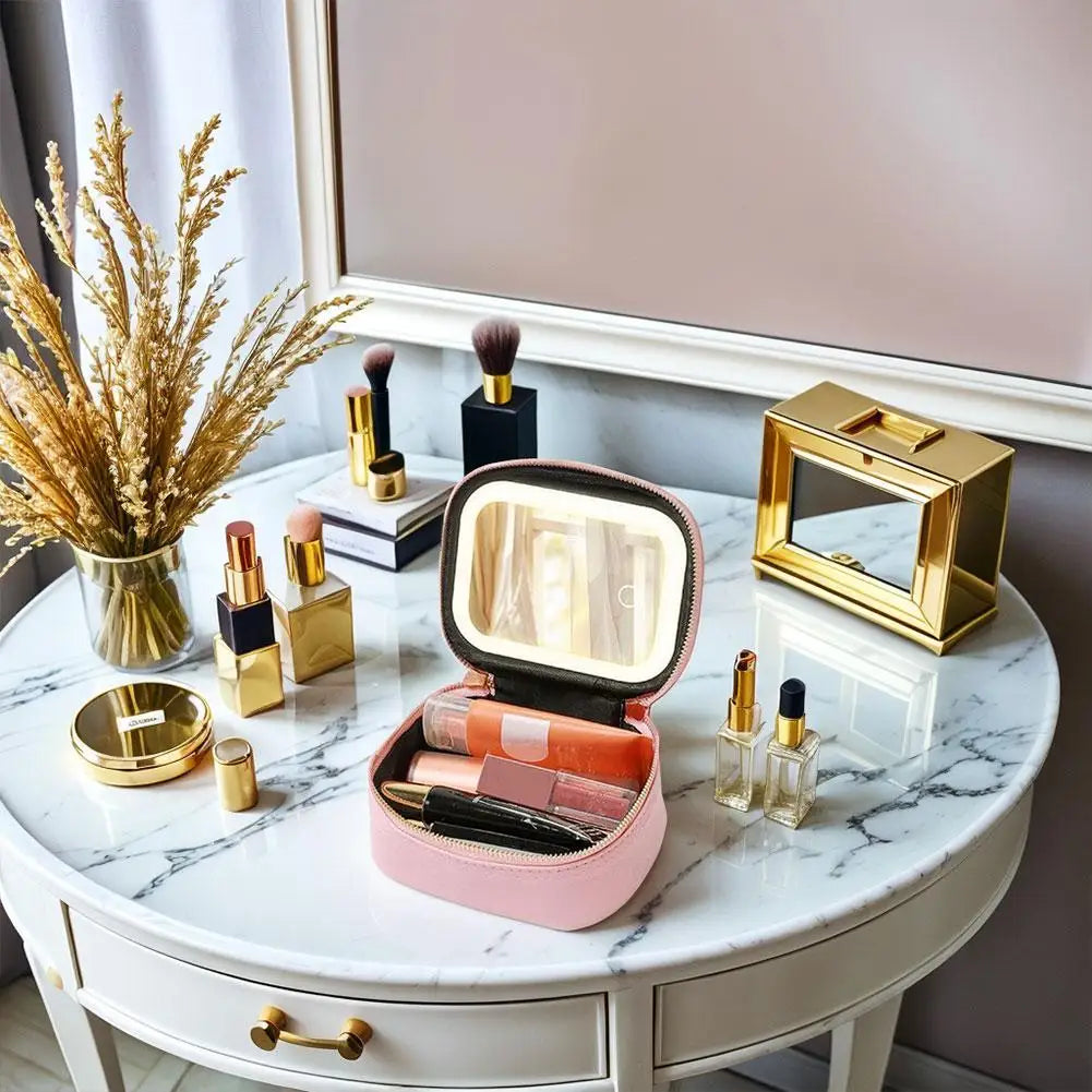 LED Travel Makeup Bag – Rechargeable Cosmetic Mirror with 3 Light Modes