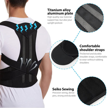 Back Brace Posture Corrector for Women & Men, Adjustable Back Lumbar Support Belt Shoulder Posture Support for Improve Scoliosis