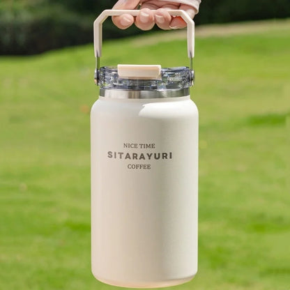 Stainless Steel Thermal Bottle – Insulated Travel Tumbler with Handle & Straw