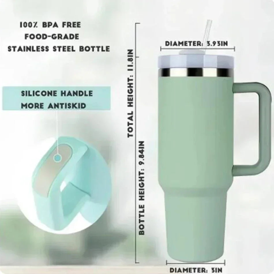 Stainless Steel Insulated Bottle – Hot & Cold Travel Mug with Handle & Straw