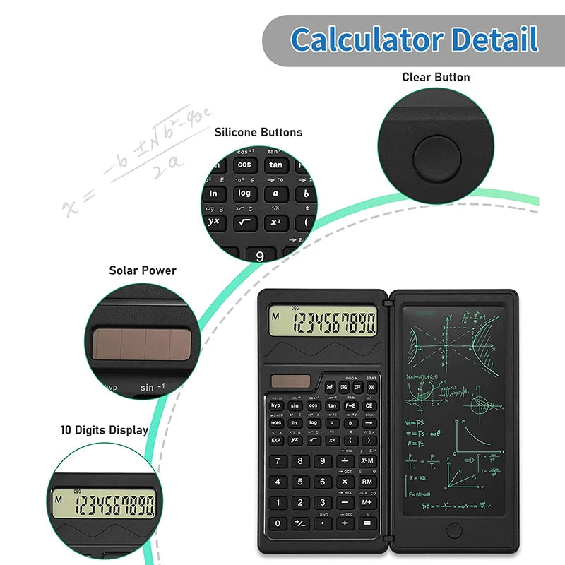 2-in-1 Foldable Scientific Calculator with 6-Inch Digital Writing Tablet