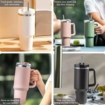 Stainless Steel Insulated Bottle – Hot & Cold Travel Mug with Handle & Straw