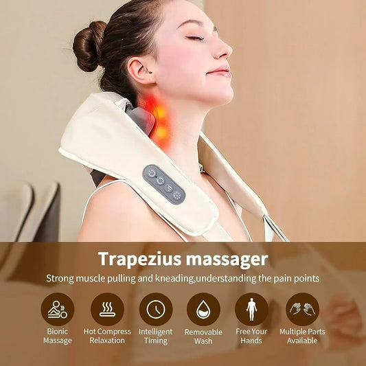 20W Wireless Massager Relief Massage Trapezius Muscle Relaxation Deep Shiatsu Simulated Human Hand Kneading Neck Electric