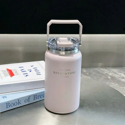 Stainless Steel Thermal Bottle – Insulated Travel Tumbler with Handle & Straw