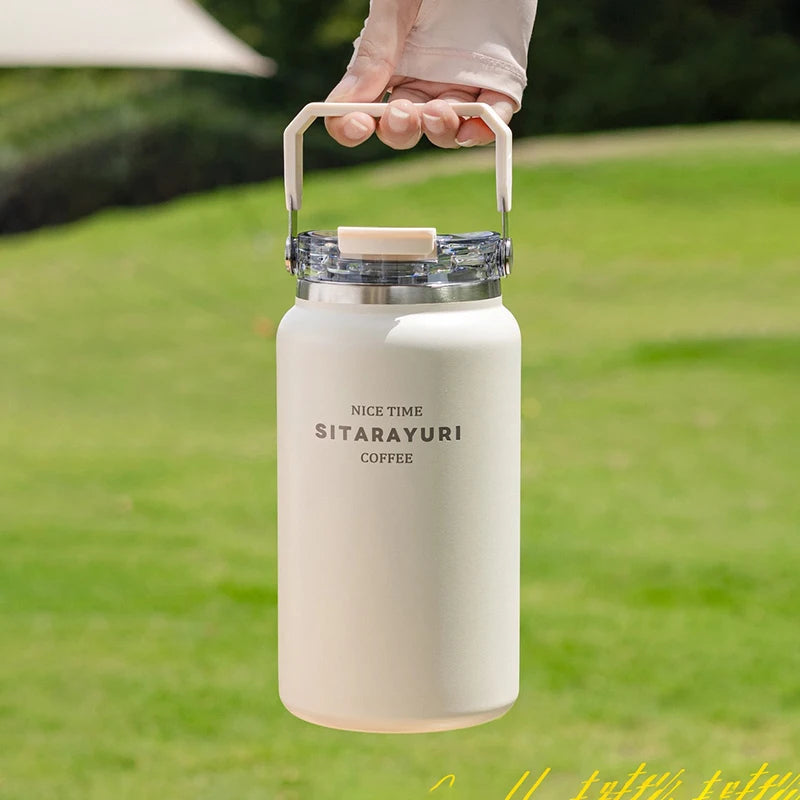 Stainless Steel Thermal Bottle – Insulated Travel Tumbler with Handle & Straw