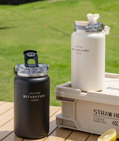 Stainless Steel Thermal Bottle – Insulated Travel Tumbler with Handle & Straw