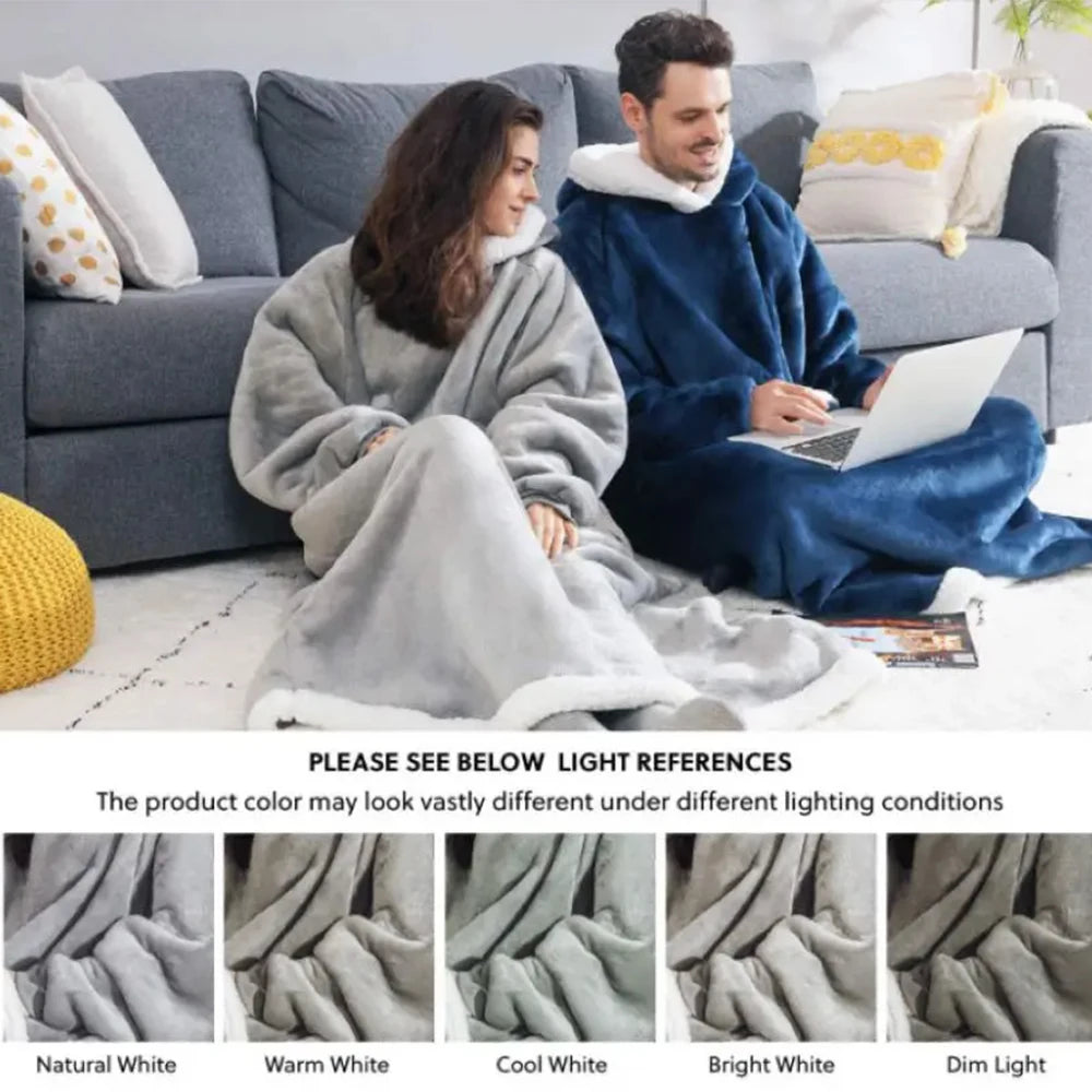 180cm Super Long Flannel Blanket Pyjamas with Sleeves Winter Hoodies Sweatshirt Women Men Pullover Fleece Giant Oversized Outd
