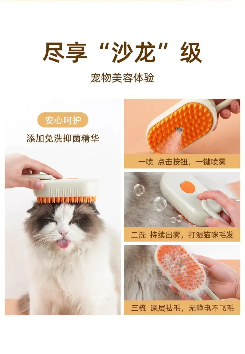 3-in-1 Steam Cat Grooming Brush