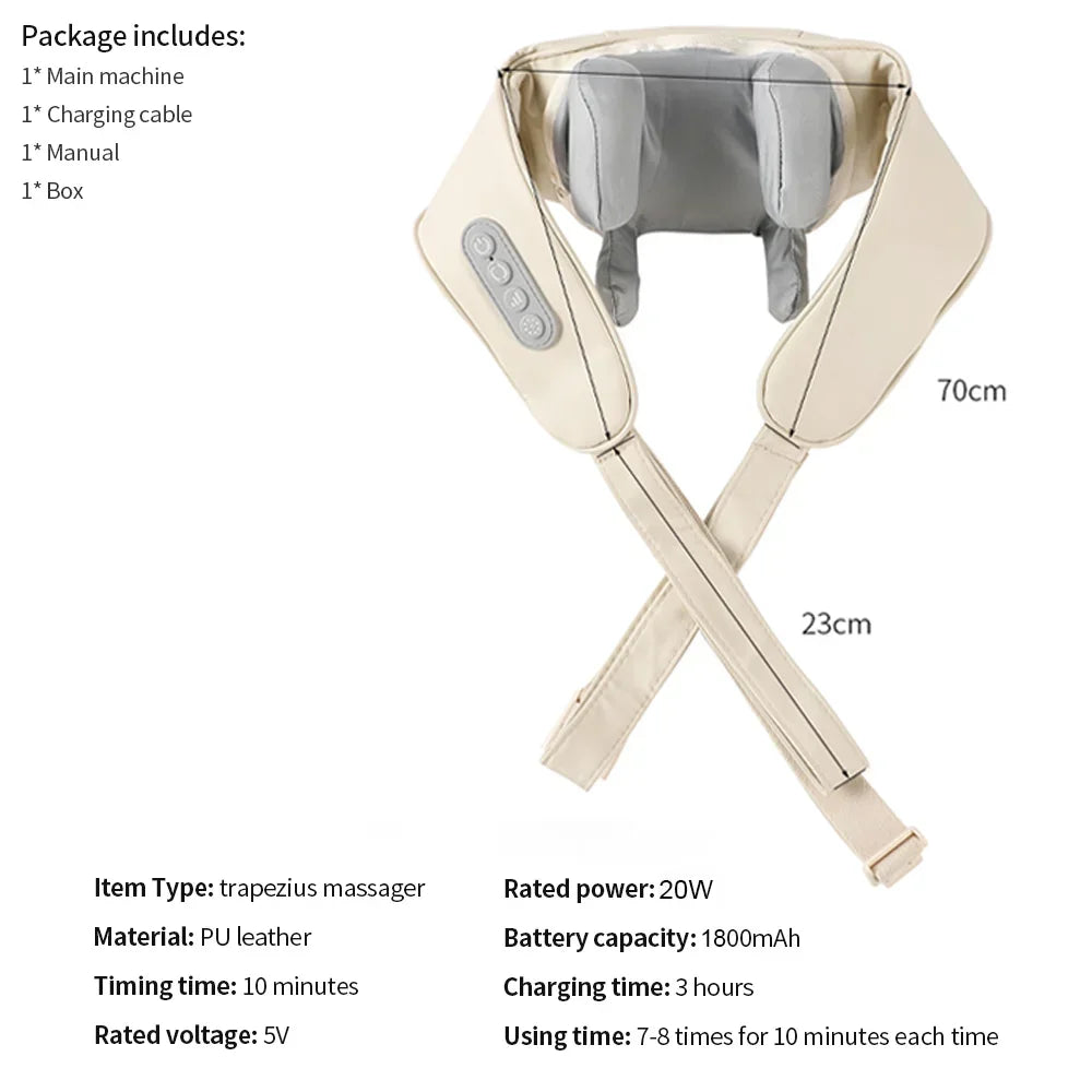 20W Wireless Massager Relief Massage Trapezius Muscle Relaxation Deep Shiatsu Simulated Human Hand Kneading Neck Electric