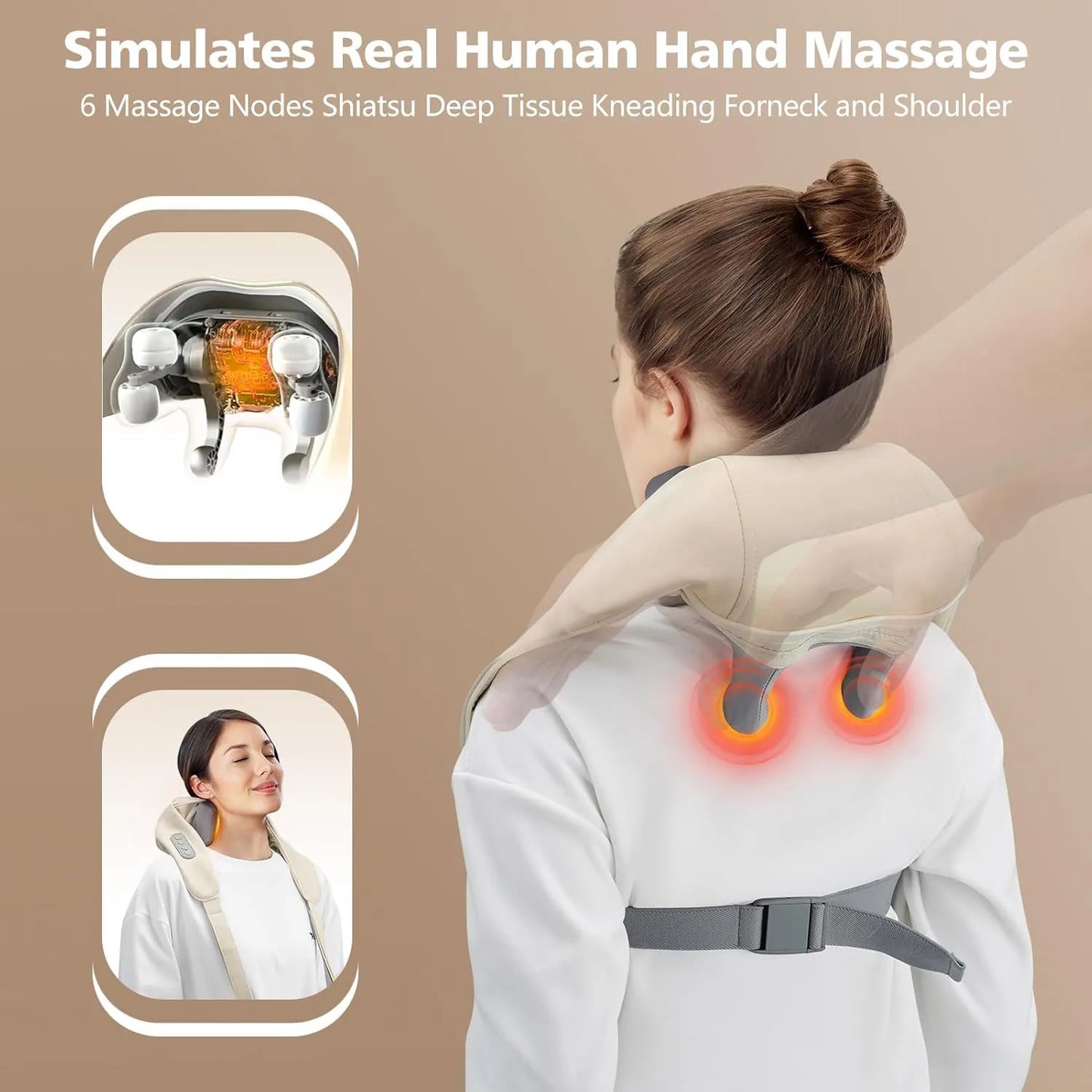 Cordless Shiatsu Neck & Back Massager – Deep Tissue with Heat