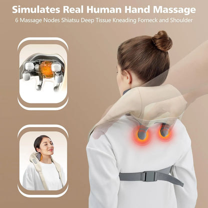 Cordless Shiatsu Neck & Back Massager – Deep Tissue with Heat