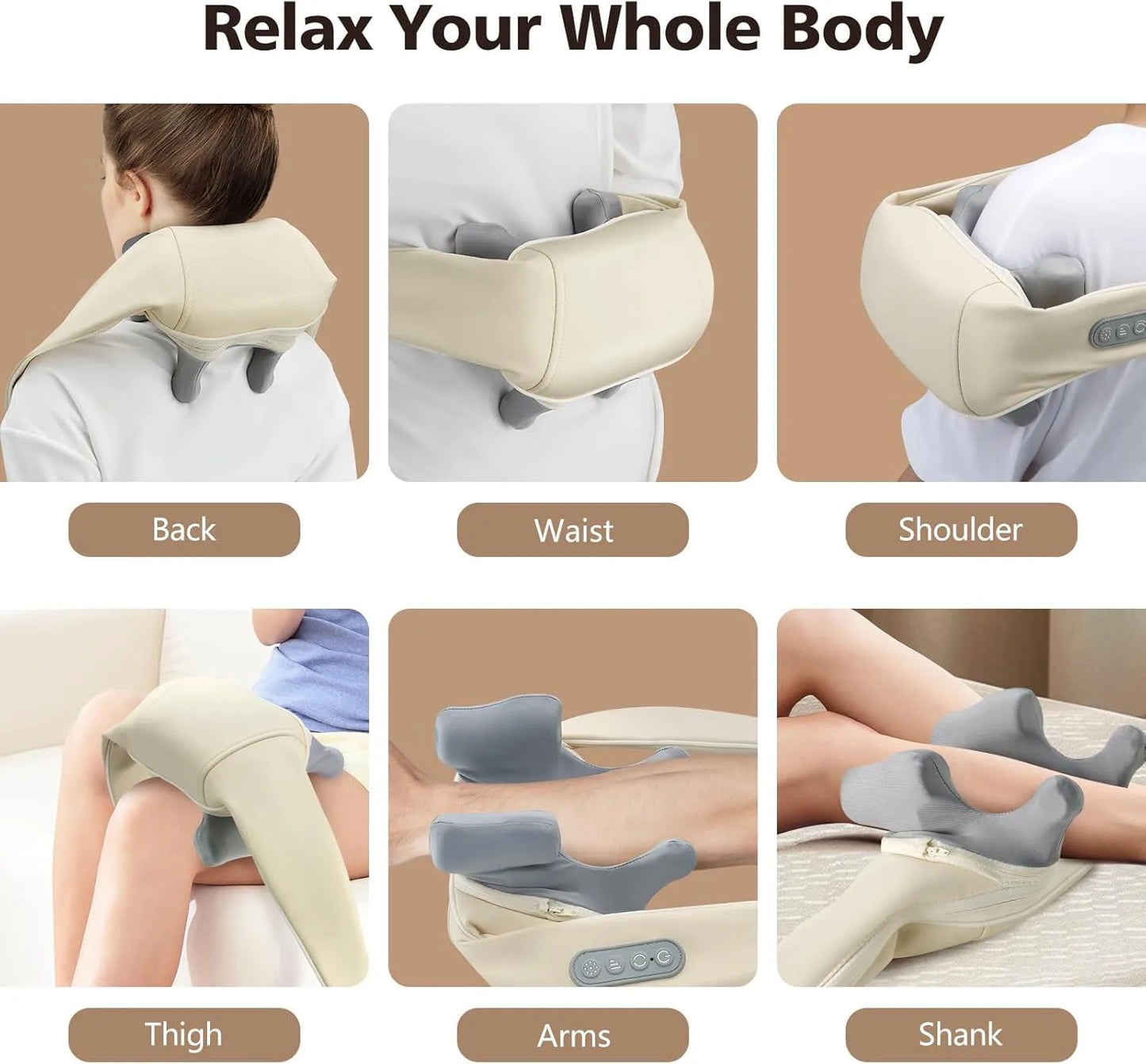 Cordless Shiatsu Neck & Back Massager – Deep Tissue with Heat