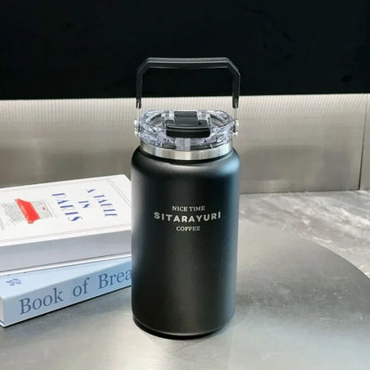 Stainless Steel Thermal Bottle – Insulated Travel Tumbler with Handle & Straw