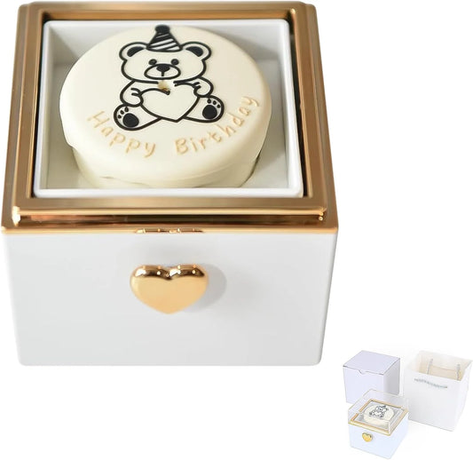 Rotating Bear Cake Ring Box – Pop-Up Jewelry Gift with Candle