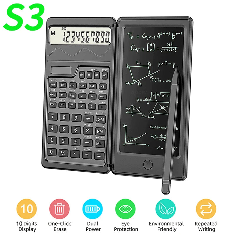 2-in-1 Foldable Scientific Calculator with 6-Inch Digital Writing Tablet