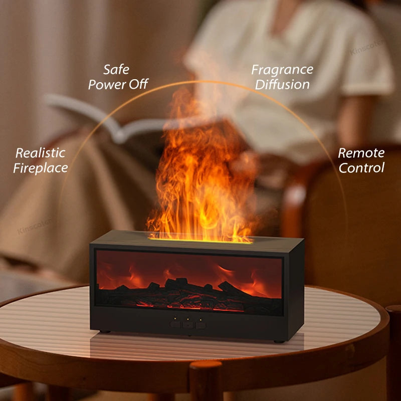 Fireplace Air Humidifier & Aroma Diffuser – with LED Flame Effect & Remote Control