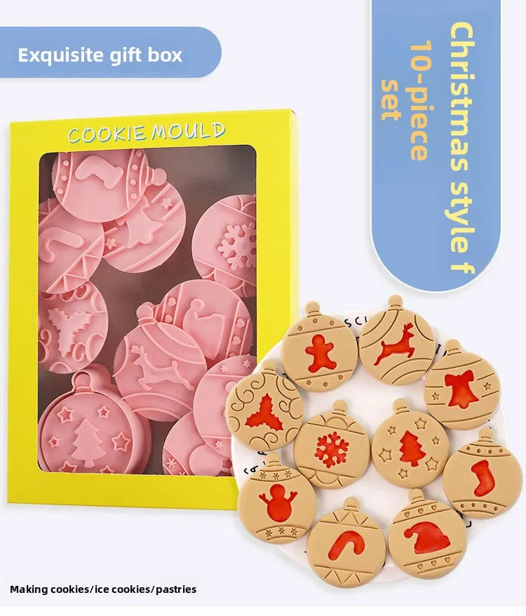 Christmas Cookie Cutters 10-Piece Set Jam Chocolate Sandwich Biscuit Fondant Molds Baking Tools for Holiday Cookies