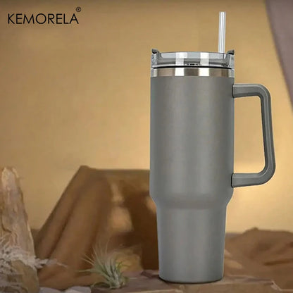 Stainless Steel Insulated Bottle – Hot & Cold Travel Mug with Handle & Straw