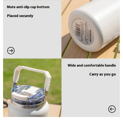 Stainless Steel Thermal Bottle – Insulated Travel Tumbler with Handle & Straw