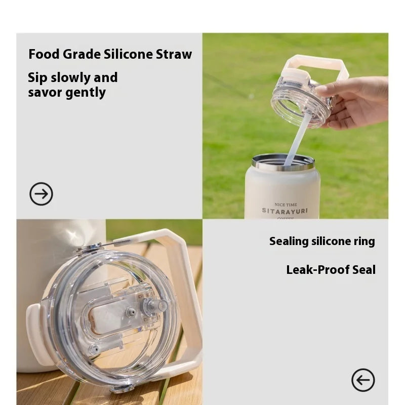 Stainless Steel Thermal Bottle – Insulated Travel Tumbler with Handle & Straw