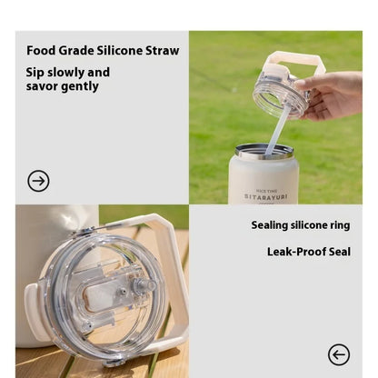 Stainless Steel Thermal Bottle – Insulated Travel Tumbler with Handle & Straw