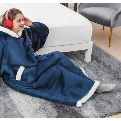 180cm Super Long Flannel Blanket Pyjamas with Sleeves Winter Hoodies Sweatshirt Women Men Pullover Fleece Giant Oversized Outd