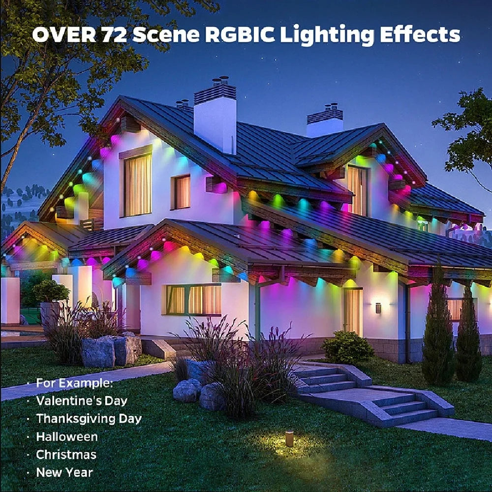 LED Smart Outdoor String Lights – RGBIC, App Control, Music Sync, IP67 Waterproof