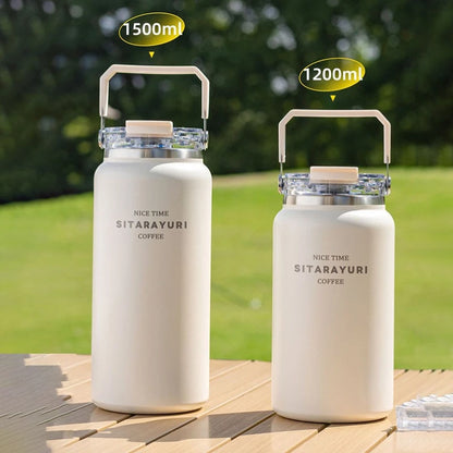Stainless Steel Thermal Bottle – Insulated Travel Tumbler with Handle & Straw
