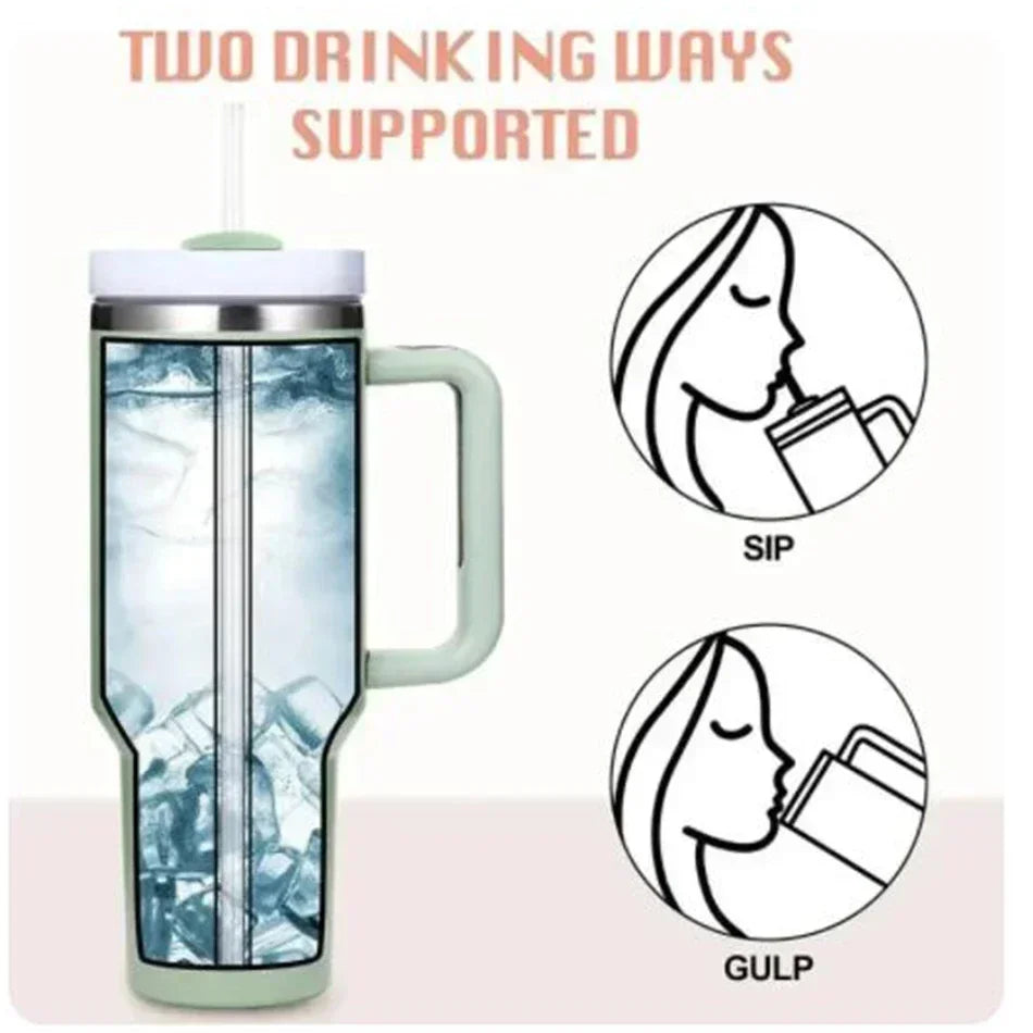 Stainless Steel Insulated Bottle – Hot & Cold Travel Mug with Handle & Straw