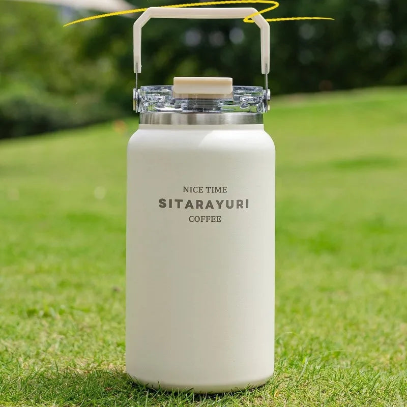 Stainless Steel Thermal Bottle – Insulated Travel Tumbler with Handle & Straw